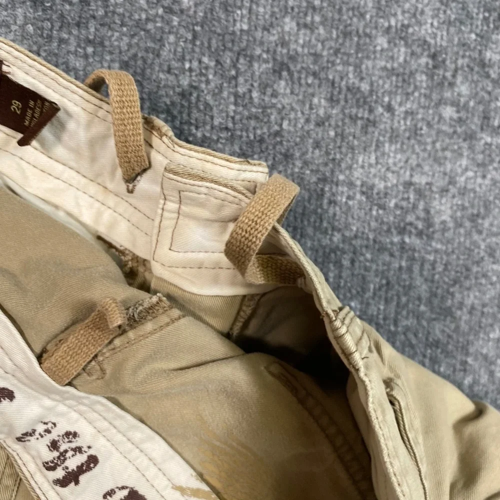 American Eagle Mens Khaki Cargo Shorts Size 29 Tan Cotton Drawstring Utility